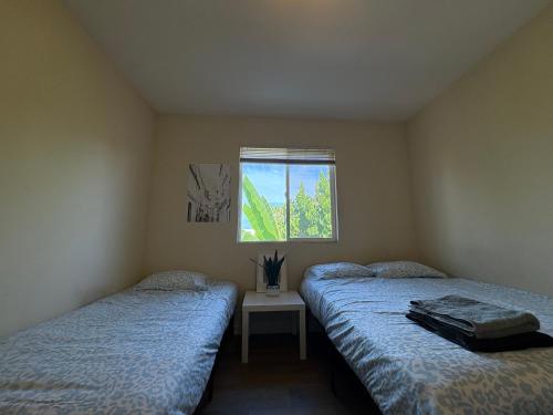 a bedroom with two beds and a window at Blue Private Room near BMO Stadium USC and K-Town in Los Angeles