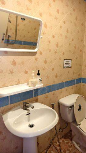 a bathroom with a sink and a toilet and a mirror at S- ONE HOTEL PATTAYA in Pattaya