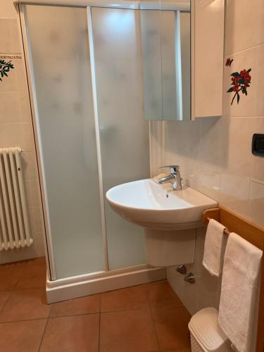 a bathroom with a sink and a shower at VECCHIA STAZIONE - by Satisfactual Property in Menaggio