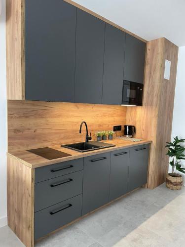 a kitchen with a sink and a counter top at Art Boulevard in Mrzeżyno