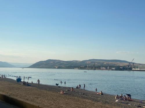 a group of people on a beach in the water at La Sirena in Kladovo