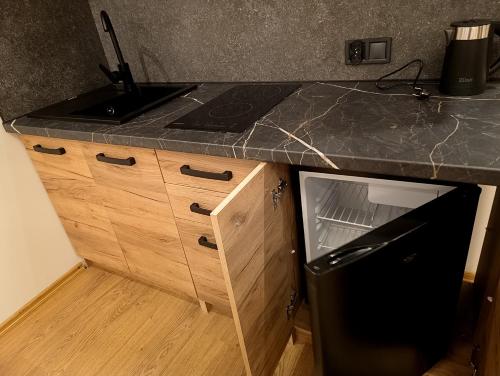 Kuchyň nebo kuchyňský kout v ubytování Przystanek Rozkochów