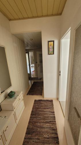 a hallway with a television and two rugs at Haus 'Annelies' in Kurort Rathen