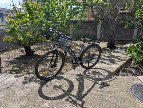 a bike parked on a sidewalk next to a tree at Casa MAM 