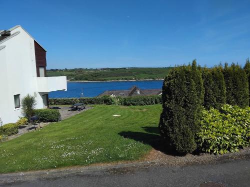 a yard with a house and a large bush at Bayview Villa Costal Retreat in Youghal