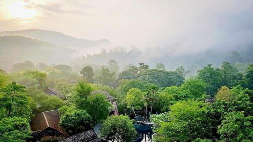 a view of a forest with trees and buildings at Sibsan Resort & Spa Maetaeng Chiang Mai in Mae Taeng
