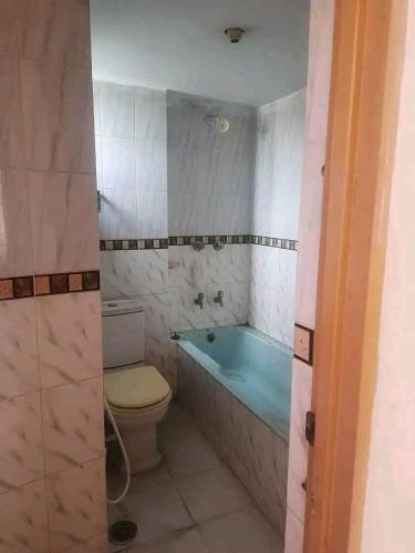 a bathroom with a tub and a toilet and a bath tub at Matrichaya Hostel in Dhaka