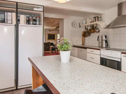 a kitchen with a white refrigerator and a counter top at Cozy Seaside Retreat in Hojer-By Traum in Højer