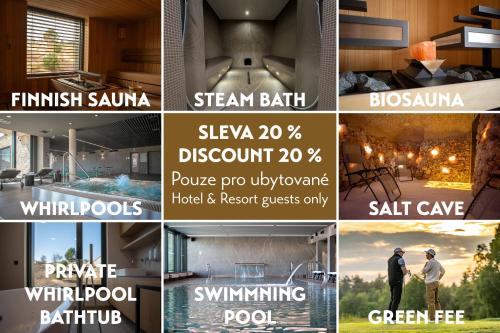 a collage of pictures of a house at Amenity Hotel & Resort Česká Kanada in Nová Bystřice