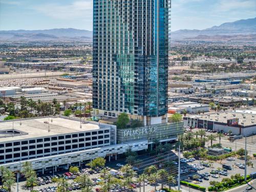 an aerial view of a city with a tall skyscraper at Palms Place Condo Hotel & Casino in Las Vegas