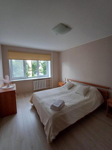a bedroom with a large bed and a window at Narva mnt 28 in Jõhvi