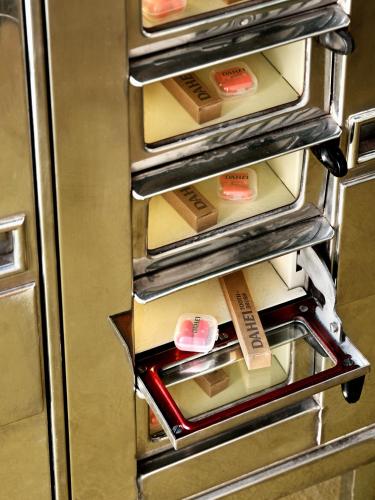 a refrigerator with its door open with food inside at Dahei Apartment Hotel in Copenhagen