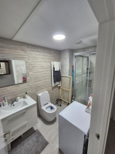 a bathroom with a toilet and a sink at Apartment beachside in Calahonda in Cabopino