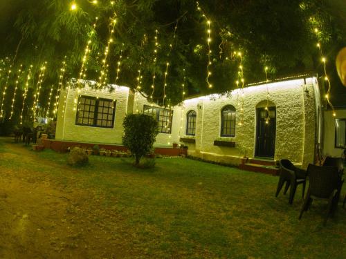 a house with christmas lights hanging from a tree at LA Address Retreat - The Heritage Homestay in Ooty