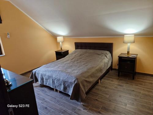 a bedroom with a bed and two night stands at Kaszuby Punkt Klonowo Przywidz sauna klima basen in Przywidz