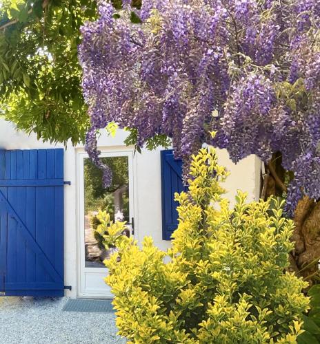 C'est une maison bleue adossée à la forêt - longue durée possible