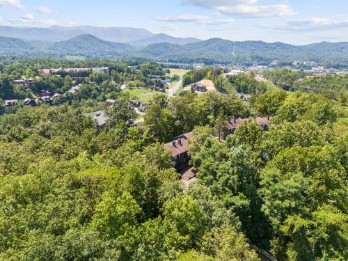 an aerial view of a town in the trees at Relaxing Escape Pool Access & Close to Dollywood in Pigeon Forge