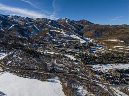 an aerial view of a ski resort in the mountains at White Pine Luxe Family Retreat with Views in Snyderville
