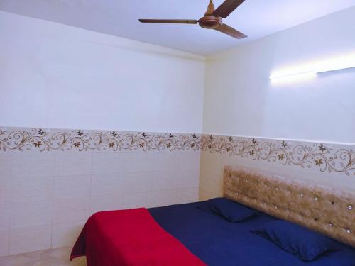 a bedroom with a bed and a ceiling fan at Xavier's guesthouse Wi-Fi and Villa in Colva