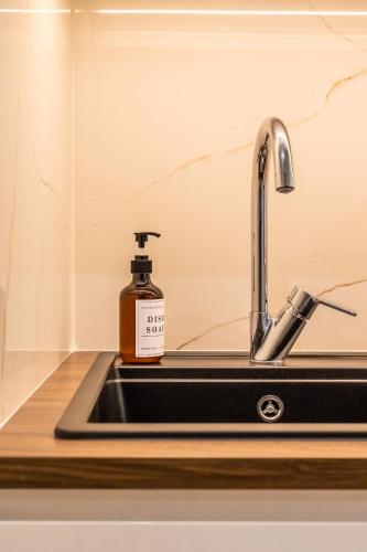 a soap bottle sitting on a kitchen sink at Apollonia Visage du Monde - Clim - Parking - Tram à 2min in Montpellier