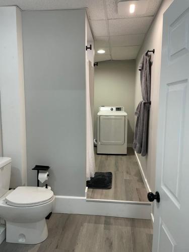 a bathroom with a toilet and a sink at Private Apt In Southfordsouthbury in Southbury