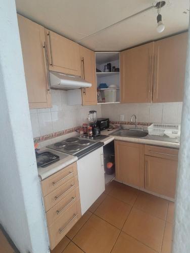 a small kitchen with a stove and a sink at Aguilas House 2 Alojamiento entero 3 habitaciones in Guadalajara