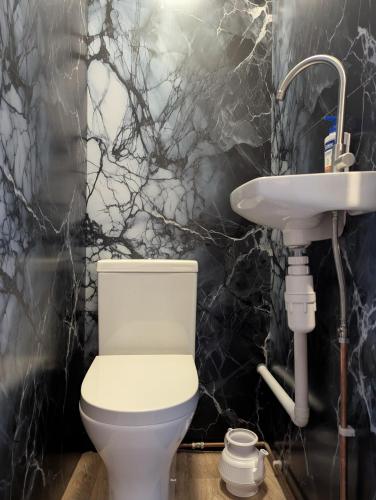 a bathroom with a toilet and a sink at R4 - New Relaxing Double - City & Beach Access, WIFI, Free Parking - Self Catering in Swansea