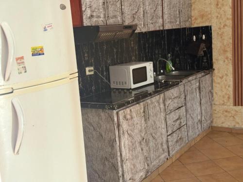 uma cozinha com um micro-ondas branco e um frigorífico em Riche luxury em Punta Cana