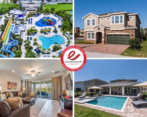a collage of photos of a home with a pool and a house at Elegant Home Near Disney With Private Pool And Waterpark & Resort Access At Encore Resorts Reunion - 391Fl in Kissimmee