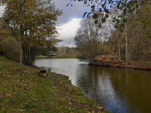 a river with a bird sitting on the bank at Maison spacieuse 8 couchages proche cascade lac et base de loisirs et de bien être in Lacaze