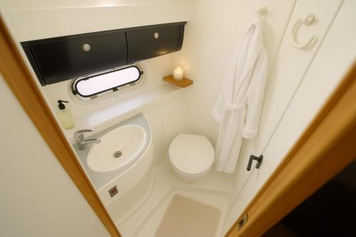 a small bathroom with a toilet and a sink at Frognerstranda - Majestic- in Oslo