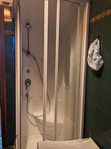 a shower with a hose in a bathroom with a shower at Camera con bagno in villa in Pieve Emanuele