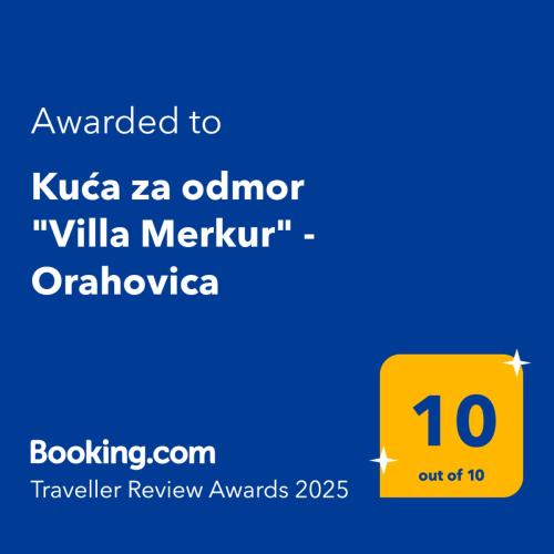 a yellow square with the words awarded to kula zena olor violina at Kuća za odmor "Villa Merkur" - Orahovica in Orahovica