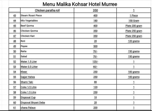 a table with at Malika Kohsar Hotel Murree in Murree