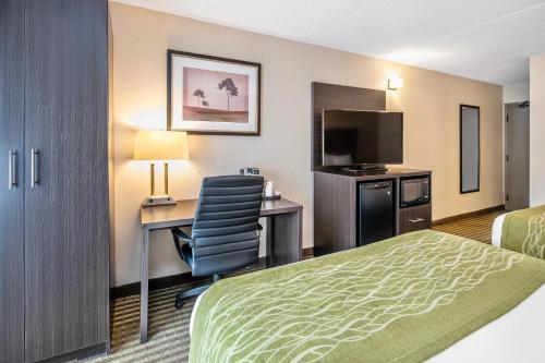 a hotel room with a bed and a desk and a television at Comfort Inn in Chatham