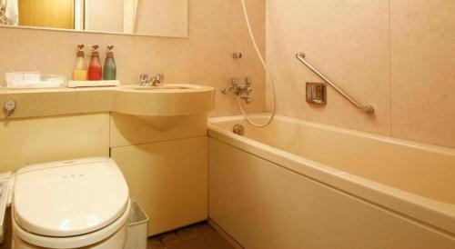 a bathroom with a toilet and a sink and a tub at Ako Park Hotel in Ako