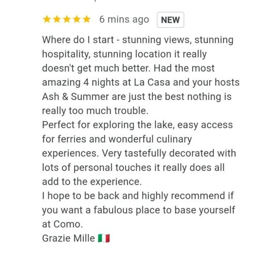 a screenshot of a cell phone with a text box at La Casa Della Seta in Mezzegra