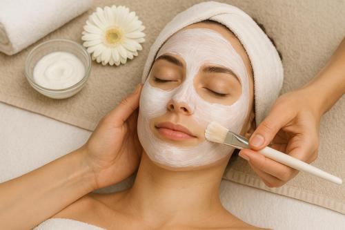 a woman with a mask on her face with a brush at Lotus Spa and Salon Thane in Thane