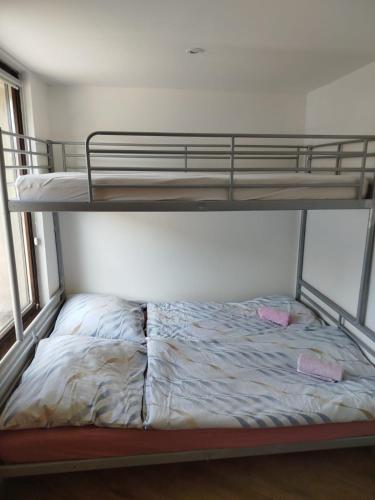 a bunk bed in a room with a bedvisorvisor at Apartmán s terasou in Červený Kostelec