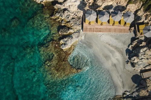 an aerial view of the beach and the water at JW Marriott Crete Resort & Spa in Marathi