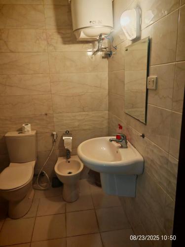 a bathroom with a toilet and a sink at EVANNA SUITE AND HOTELs ايفانا للشقق الفندقيه و المفروشه in Amman