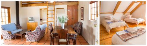 two pictures of a room with a bedroom and a living room at Asher Riverside Cottages in Bonnievale