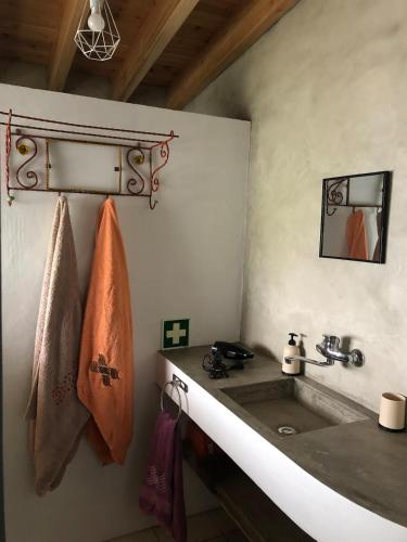 a bathroom with a sink and a mirror at Xaminé in Água Retorta