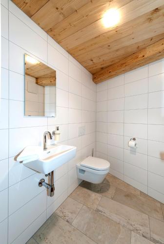 a bathroom with a sink and a toilet at Alpin Chalet Schröcken in Schröcken