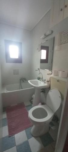 a bathroom with a toilet and a sink and a tub at Οικια κοντα μονοπατι των κενταυρων in Portariá