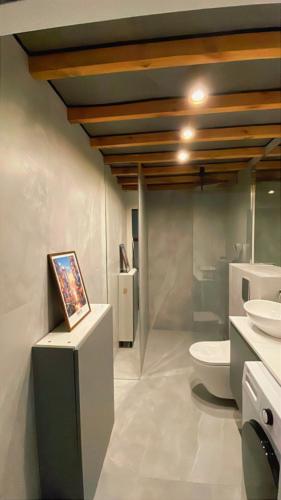 a bathroom with a toilet and a sink at Nowe Młyny apartament 58 in Leszno