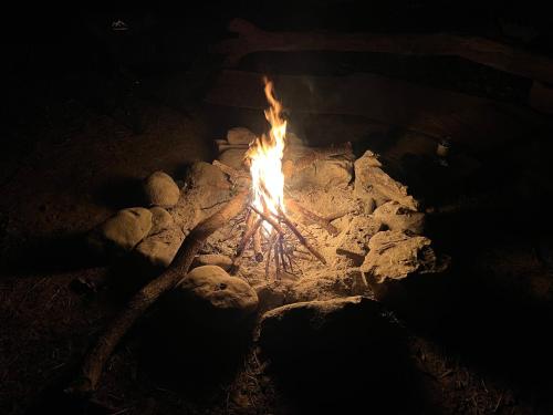 a fire pit with rocks in the dark at Himmapun Farmstay in Ban Pa Ngiu