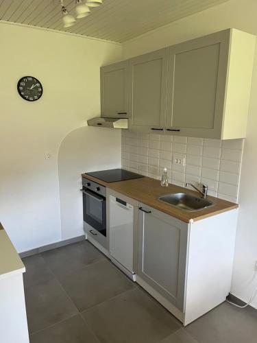 a kitchen with a sink and a counter top at Apartma Grahor in Selnica ob Dravi