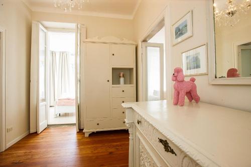 un osito de peluche rosa sentado en la parte superior de un mostrador de cocina en Villa Rachel Trilo, en Intra