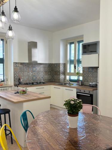 a kitchen with a table with a potted plant on it at Ai piedi del Morrone in Tocco da Casauria